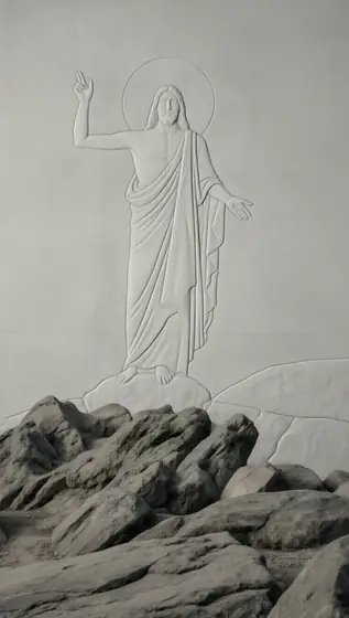 Holy Bible characters and figures, minimalism, symbolism, embossing, Jesus, rocks