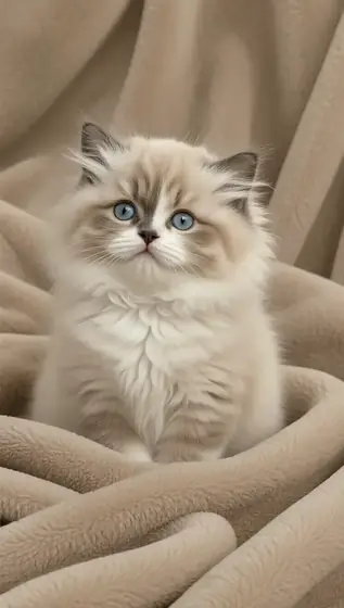 Fluffy Kitten on a Blanket