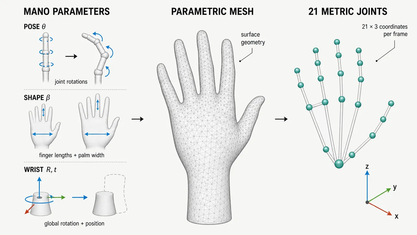 MANO parameters decoded into 21 3D hand joints