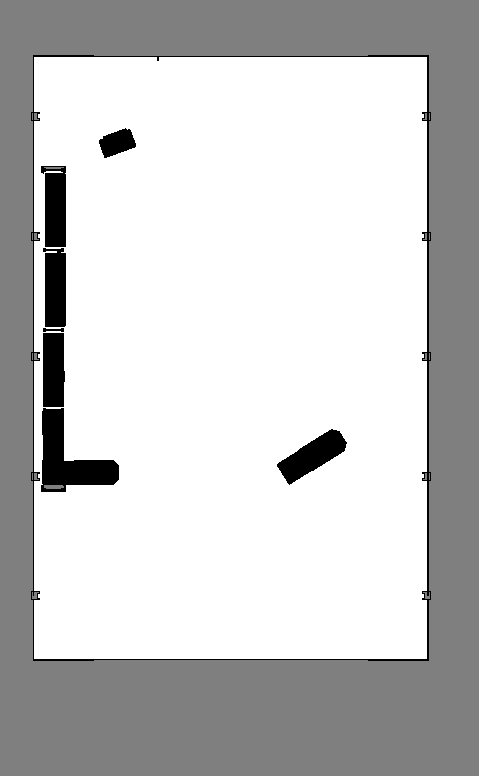 A 2D occupancy grid generated from a USD warehouse scene, with shelves and walls as black obstacles