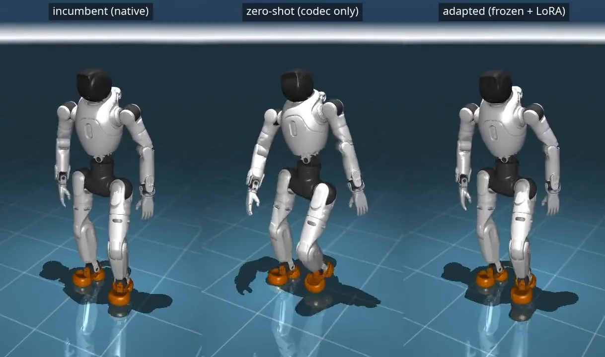 Cross-Embodiment Transfer of a Frozen Humanoid Whole-Body Controller via Analytic Codec and LoRA Adapters