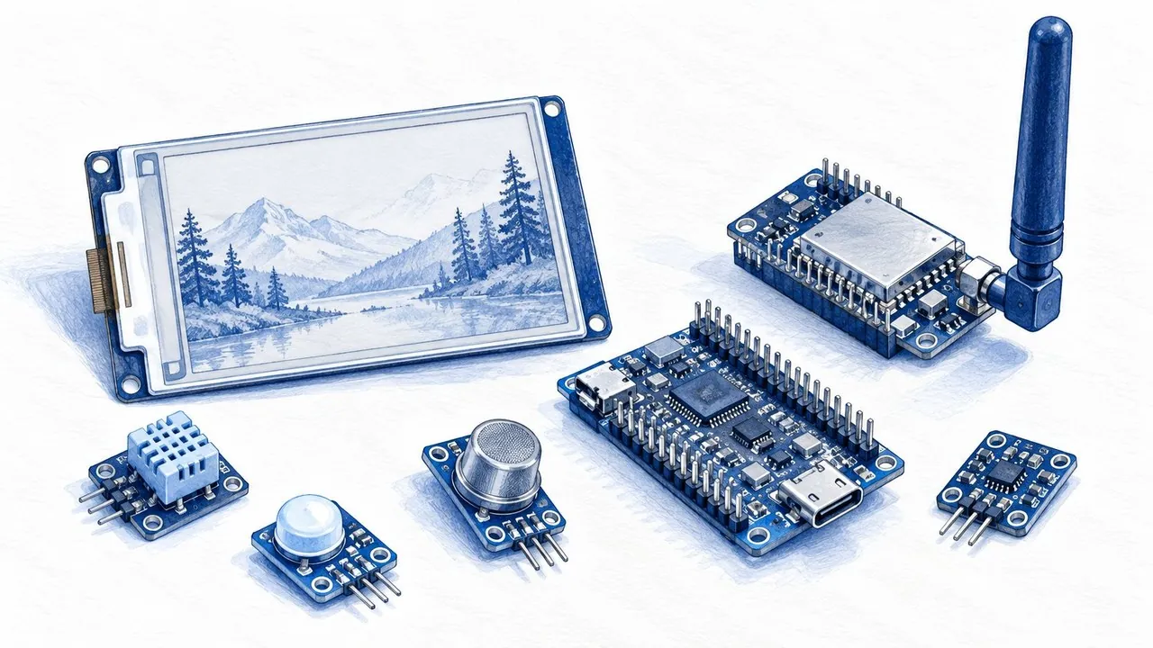 Several open hardware devices in different forms: e-paper readers, modular radio nodes and small sensor boards