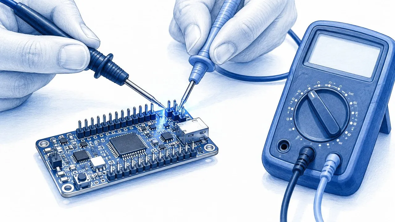 A USB-powered development board with callouts separating the USB supply from the 3.3 V GPIO logic level