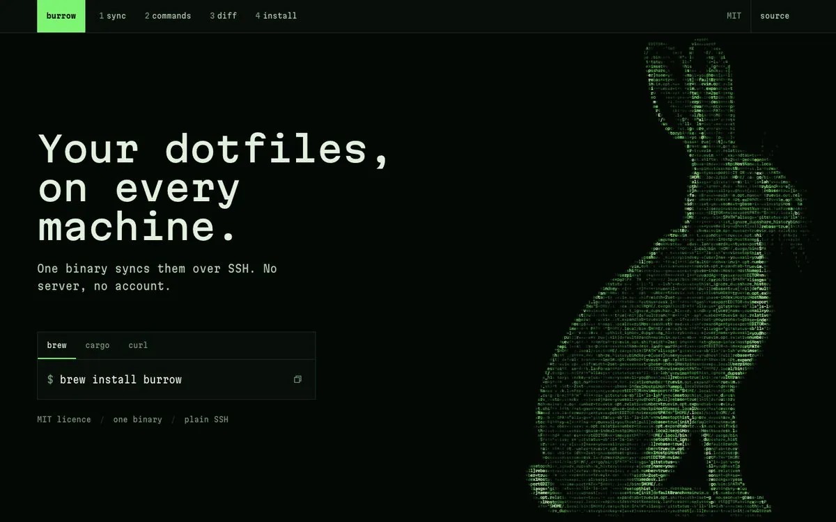 The Terminal theme in Hallmark, shown on a page for the burrow command-line tool