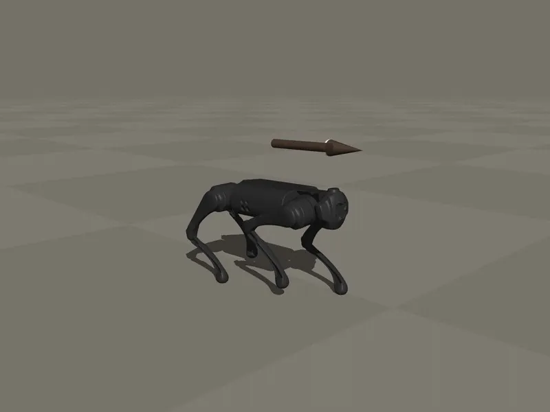 Unitree Go1 quadruped walking under a trained joystick policy