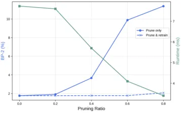 Effects of pruning ratio on accuracy and speed
