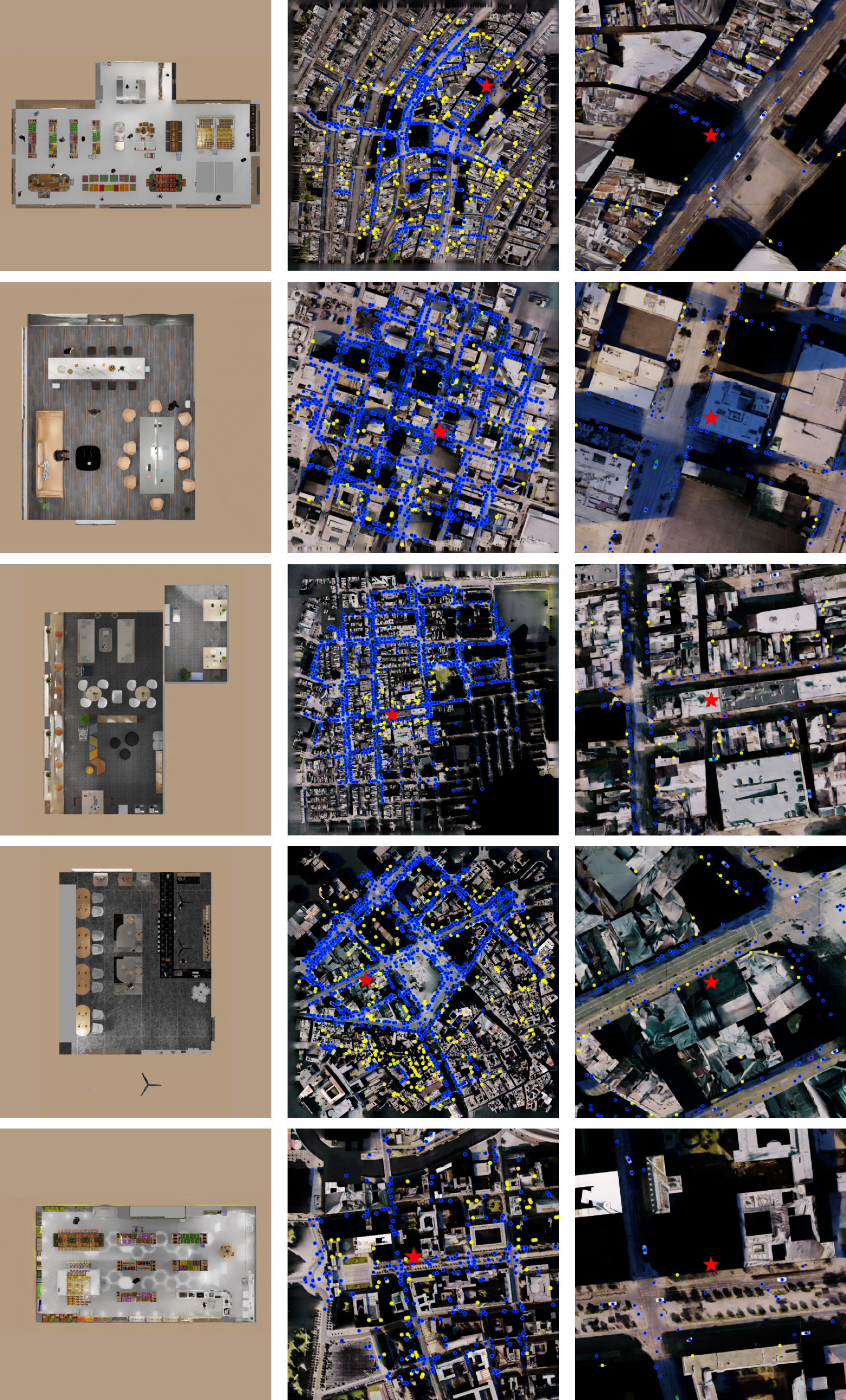 BEV maps of indoor, outdoor and indoor-to-outdoor scenes