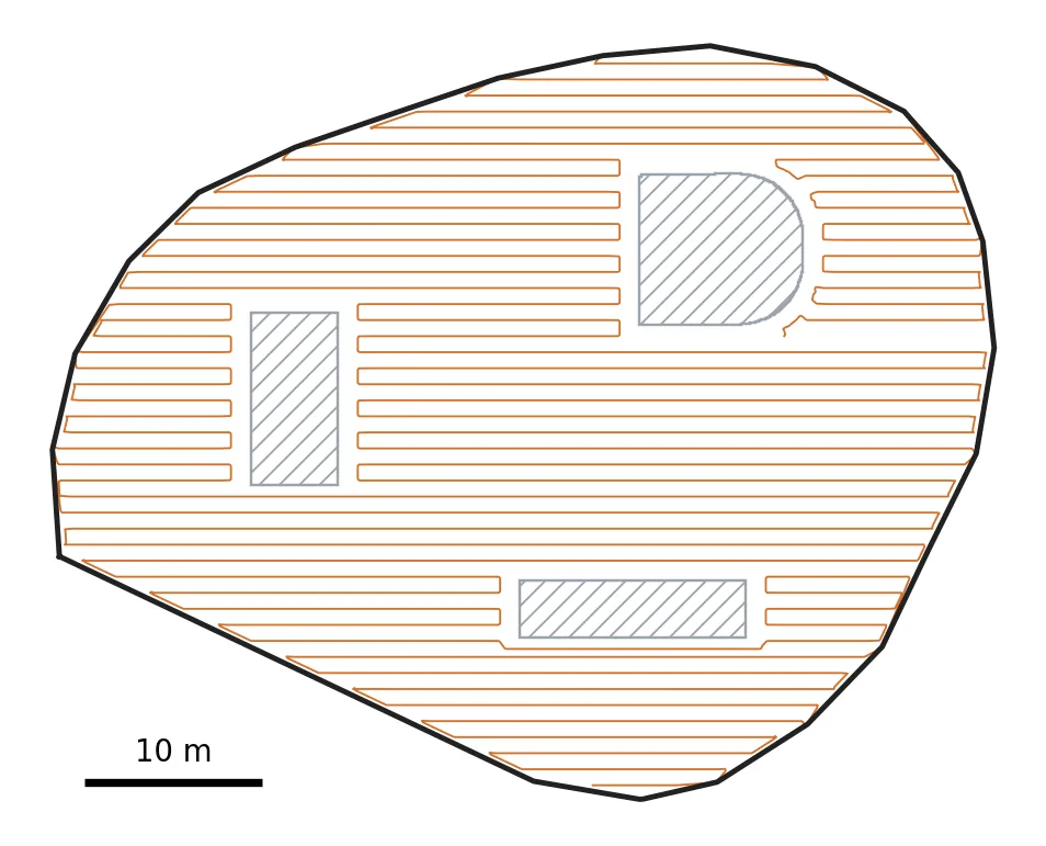 Planned route on the largest field