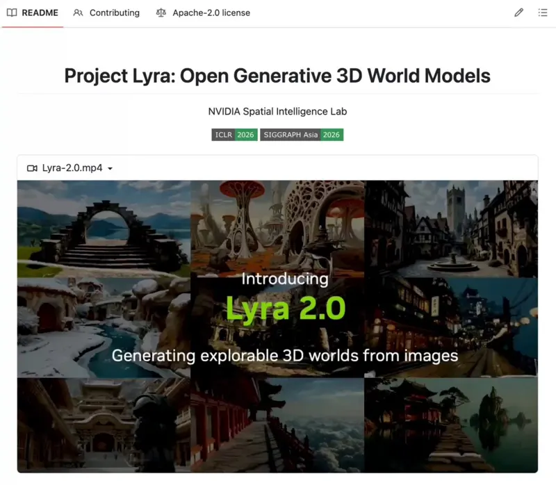 NVIDIA 开源 Lyra 2.0：一张图生成可漫游的 3D 世界，可导出 Isaac Sim 给机器人做仿真
