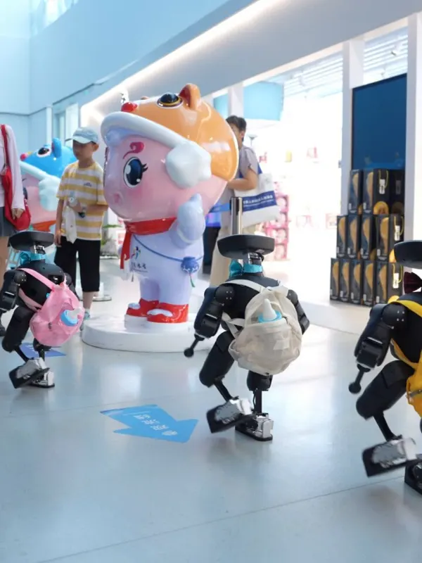 Mini Pi Plus Humanoids March in Synchronized Goose Step