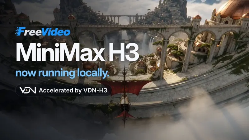 FreeVideo: MiniMax H3 video generation on a laptop with as little as 8GB VRAM — VDN-H3 linear attention plus hardware-adaptive execution planning, open source as a ComfyUI plugin