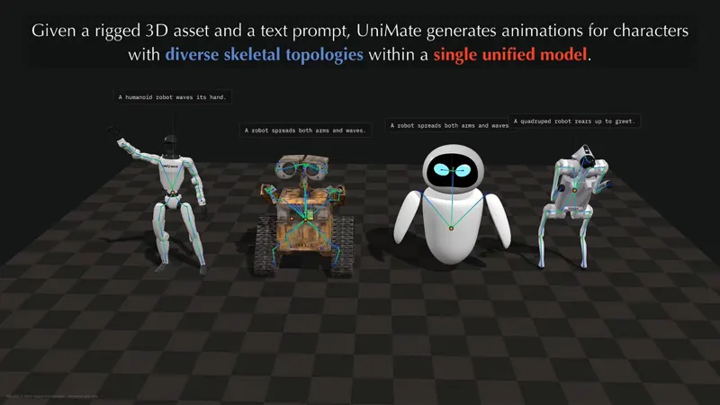 UniMate Open-Sources Text-to-Animation for Any Rigged Skeleton