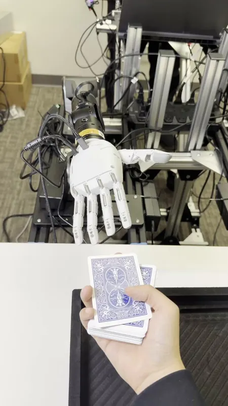 TetherIA Aero Hand: Open-Source Robotic Hand Picks a Card via Teleoperation
