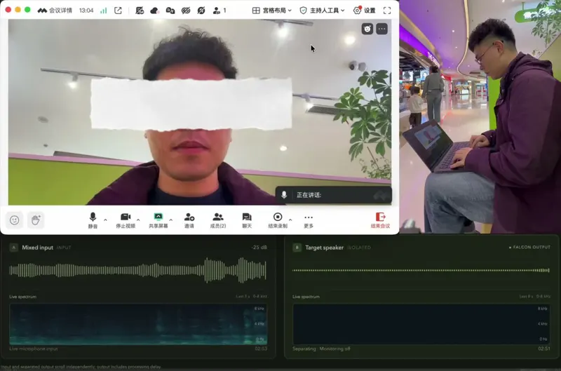 Falcon: Visual Target-Speaker Extraction in Noise