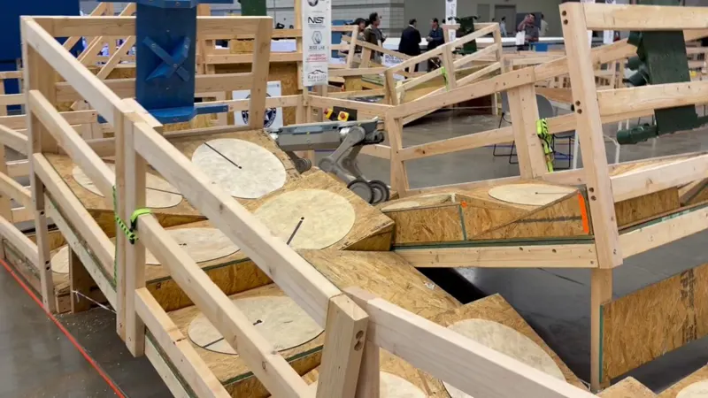 Robot Dogs Tackle a Spinning-Obstacle Terrain Course
