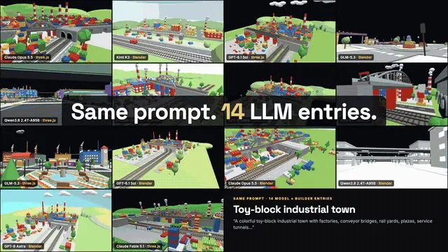 LLM 3D Worlds Arena: 14 models, one prompt, blind votes