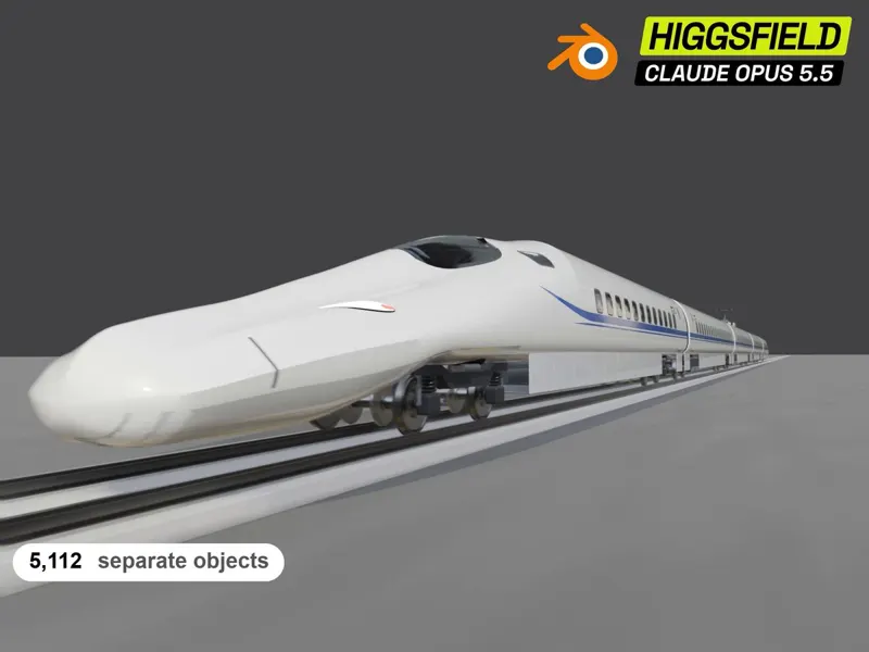Claude Opus 5.5 Builds a 5,112-Object Shinkansen in Blender