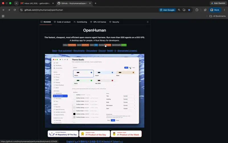 OpenHuman, an open source agent harness, ships a repository update